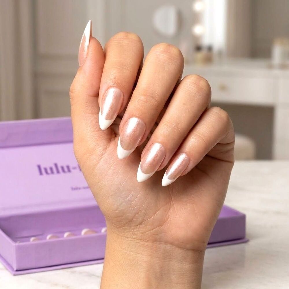PRESS-ON NAILS Custom-Made Short Almond White French Tips Large Size NEW NIB